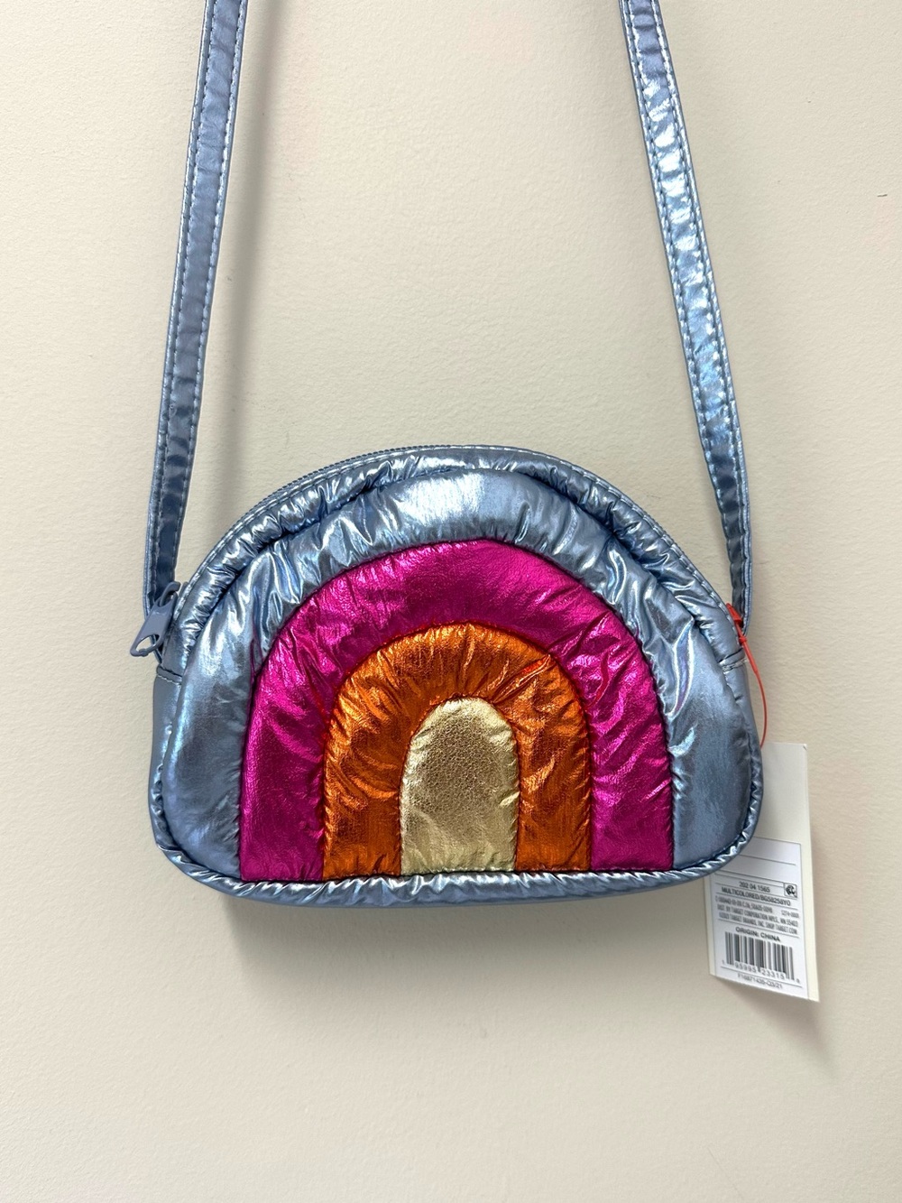 NWT Cat & Jack Puffy Metallic Blue Rainbow Crossbody Bag Purse for Girls